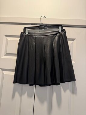 SO Black Faux Leather Midi Pleated Skirt